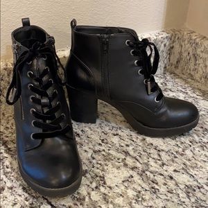 Worn once, lace up chunky black ankle boots